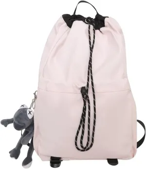 Selena Drawstring Bucket Backpack with pins and Accessories Aesthetic Big Capacity Couple Travel Laptop Bag (Backpack Accessories,Beige)