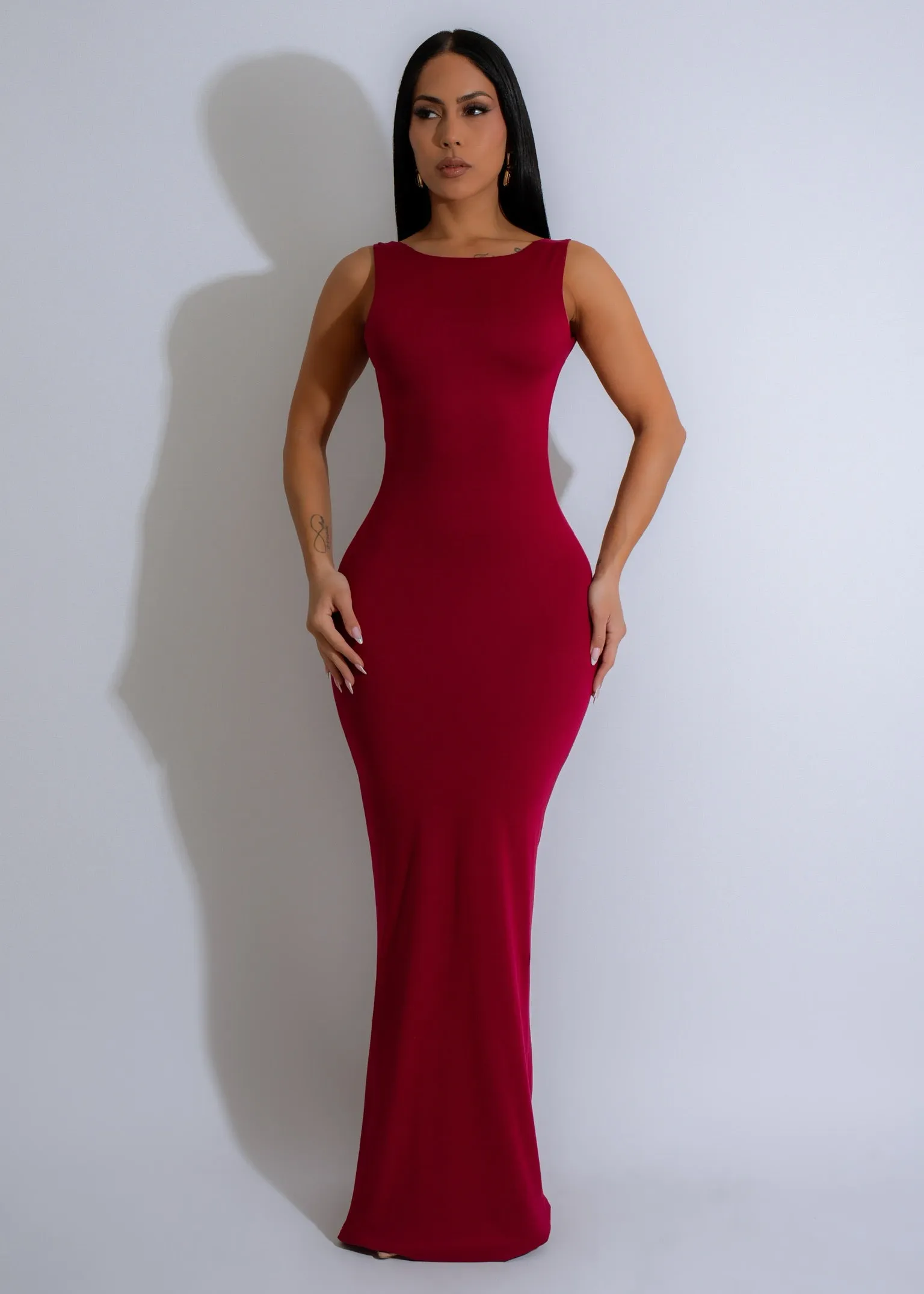 Serene Silhouette Ruched Maxi Dress Red
