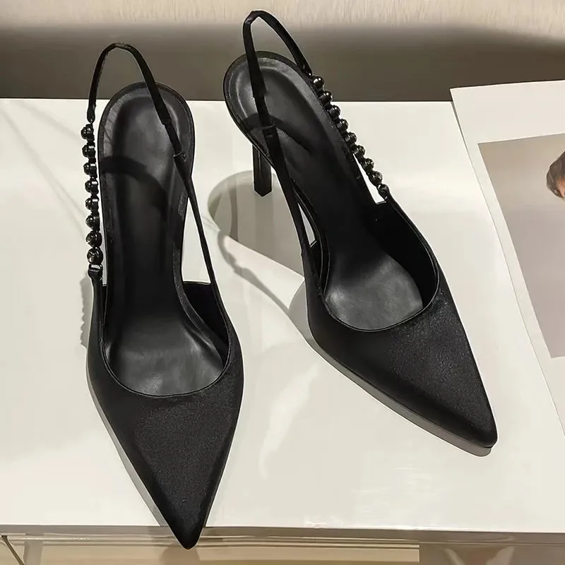Shiny Metallic Crystal Pointed Toe Heels