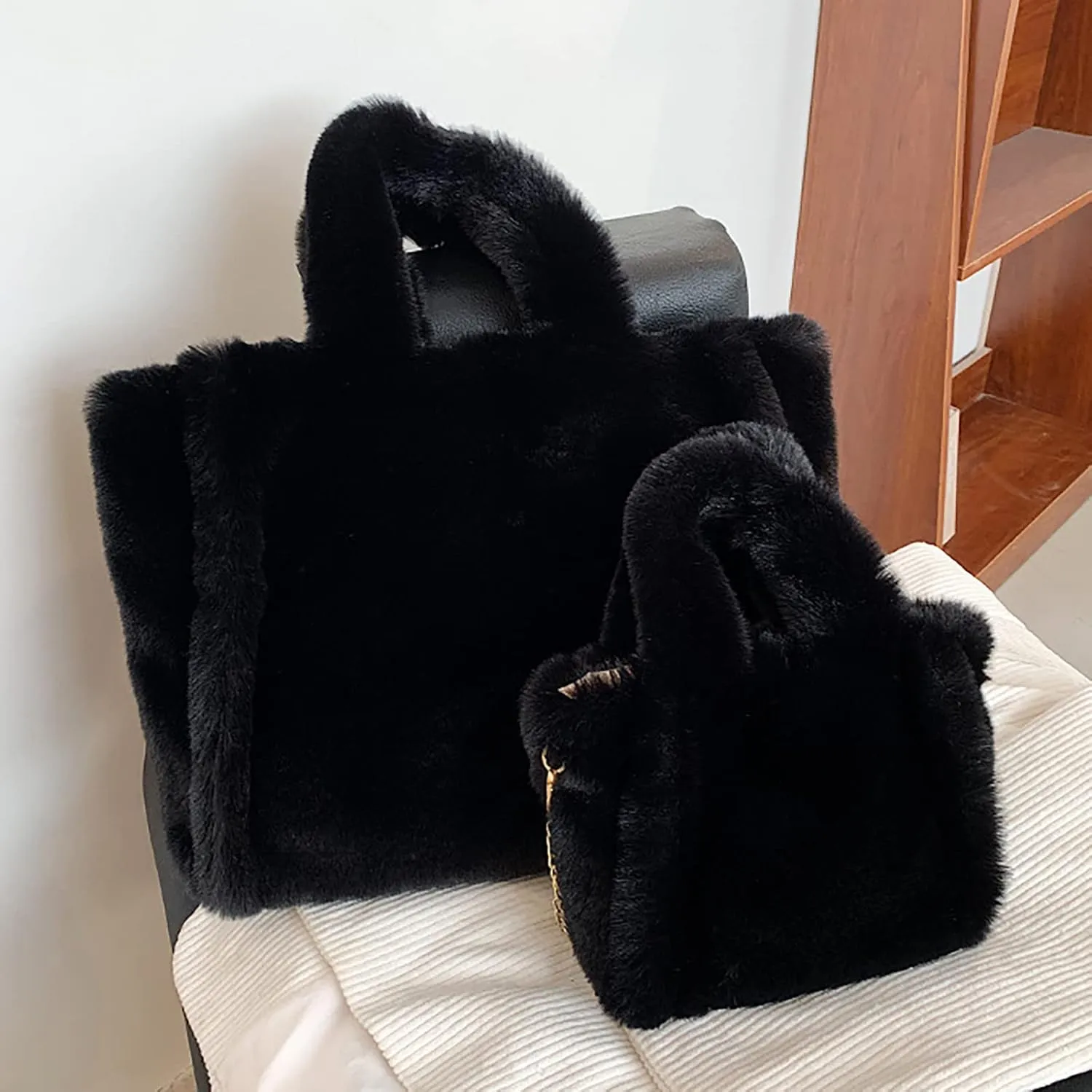Shoulder Bags Purse Women's Winter Small Size Solid Color Simple Plush Handbag
