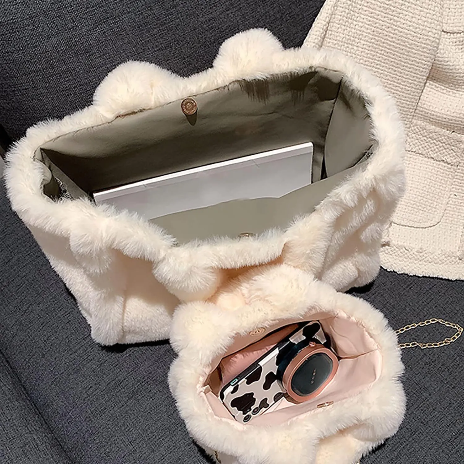 Shoulder Bags Purse Women's Winter Small Size Solid Color Simple Plush Handbag