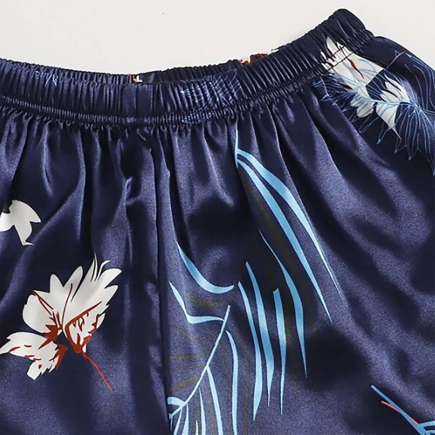Silk Pajamas for Women Set 4Pcs Short Sleeve Shirts Sleeveless Tank Tops Lounge Bottoms and Satin Trousers Outfits Sleepwear