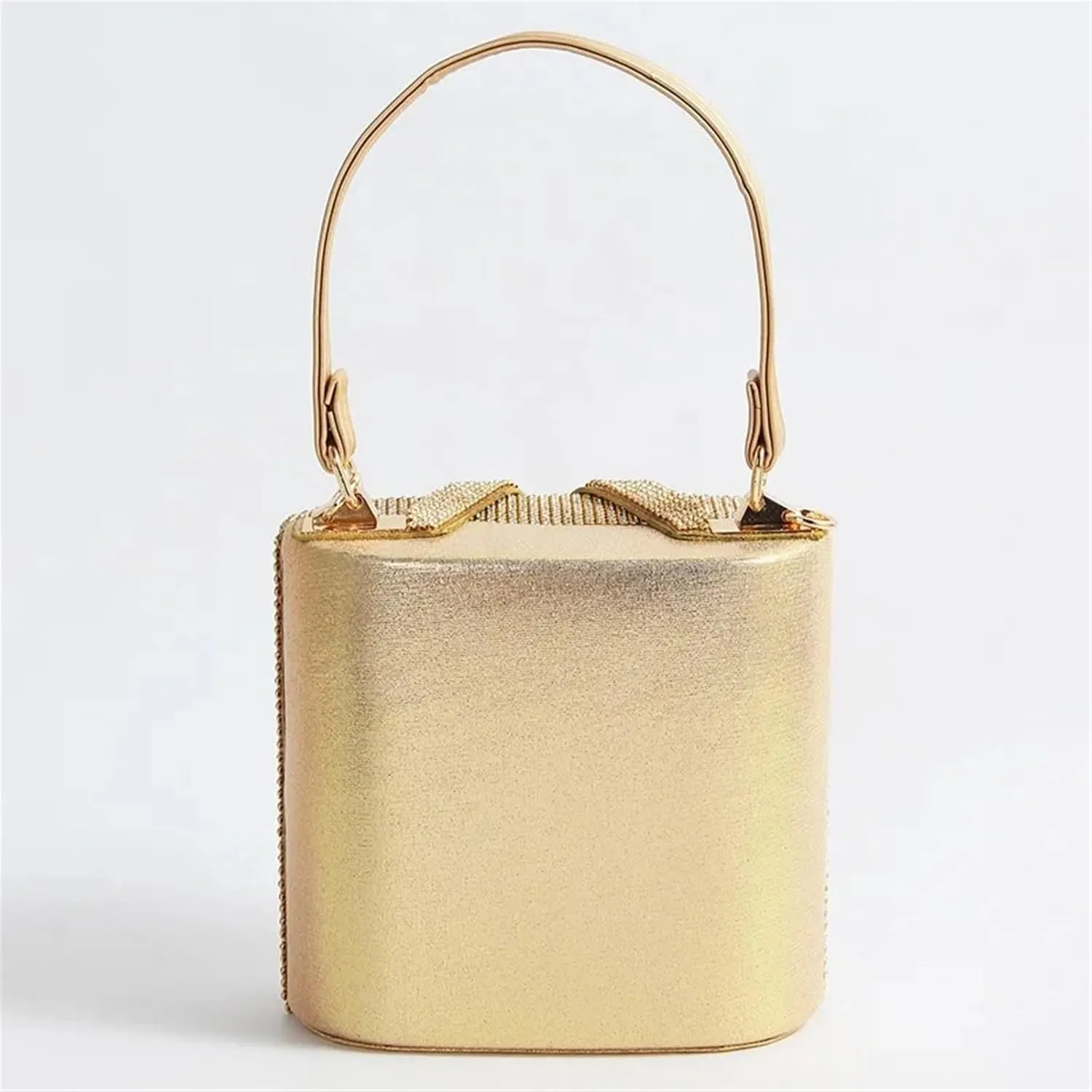 Simple Exquisite Gold Heels Metallic Drill Chain Decoration Bucket Bag Fashion Banquet Shoes and Bag Party Office