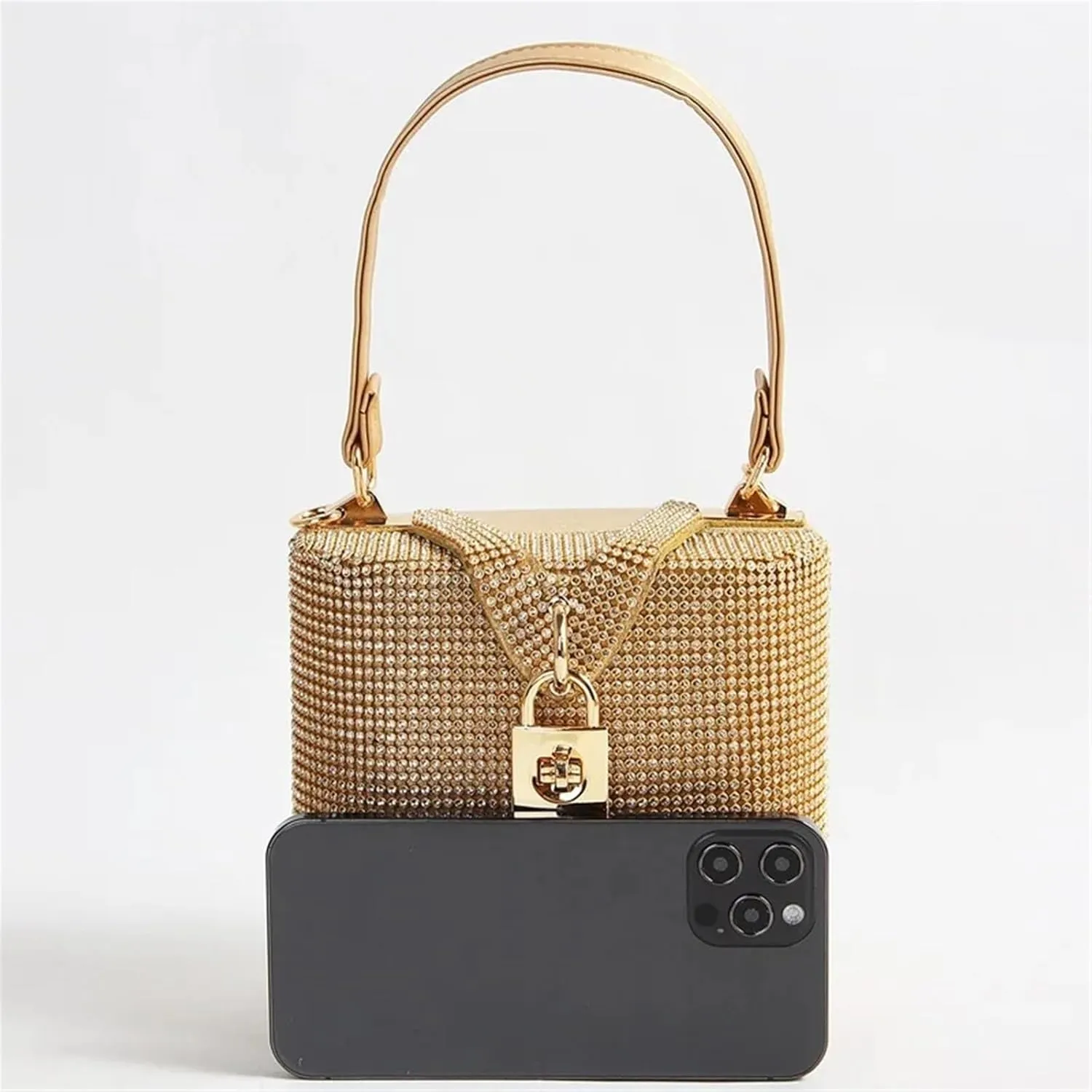 Simple Exquisite Gold Heels Metallic Drill Chain Decoration Bucket Bag Fashion Banquet Shoes and Bag Party Office