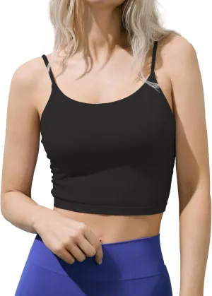 SIXIM Seamless Camisole Tops for Women Built in Bra Women's Spaghetti Strap Tank Tops Padded Double Layer Crop Tops(Black-M)