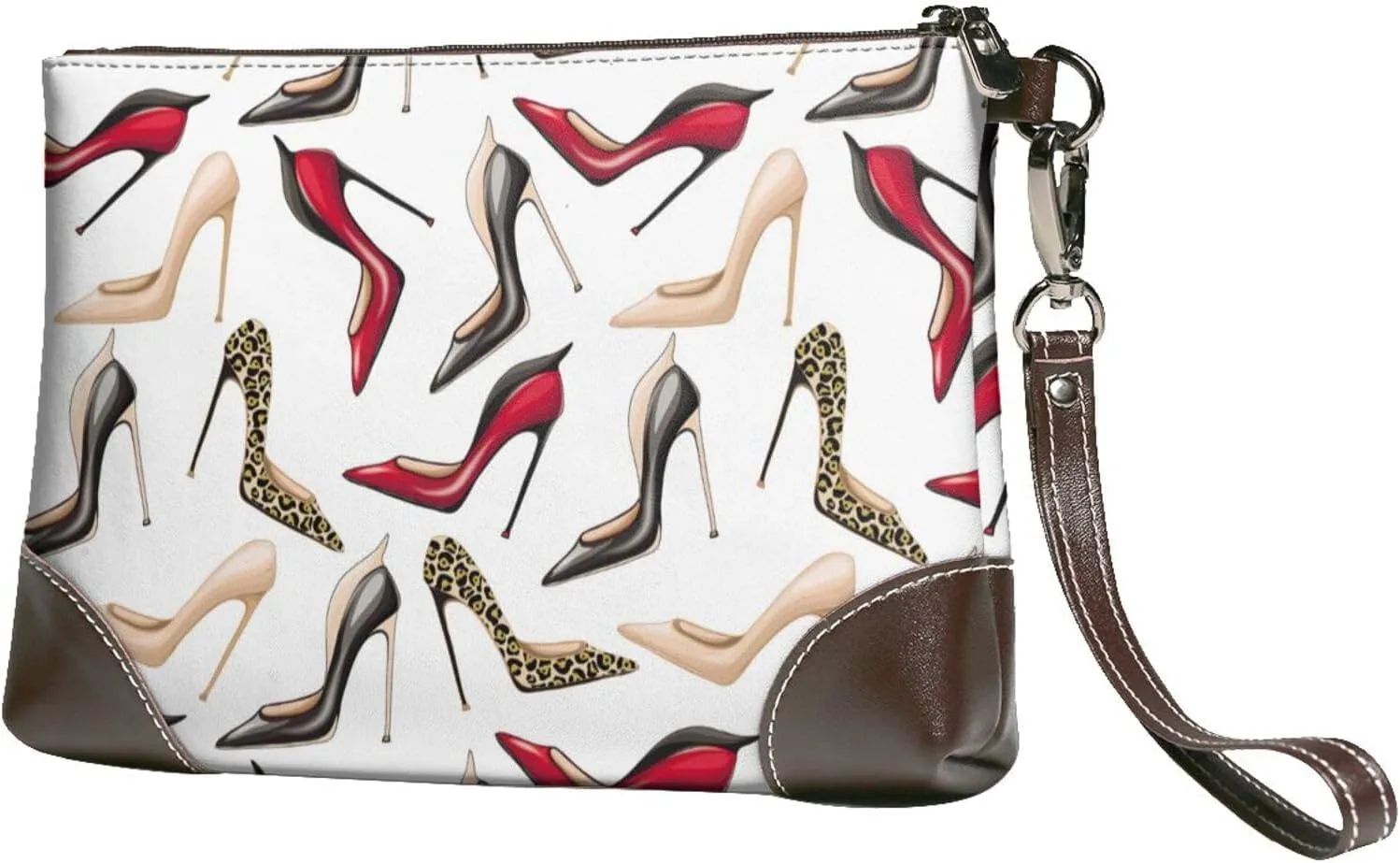 Small Clutch Purses for Women - high-heeled shoes cute print Leather Wristlet Wallets for Women with Wrist Strap