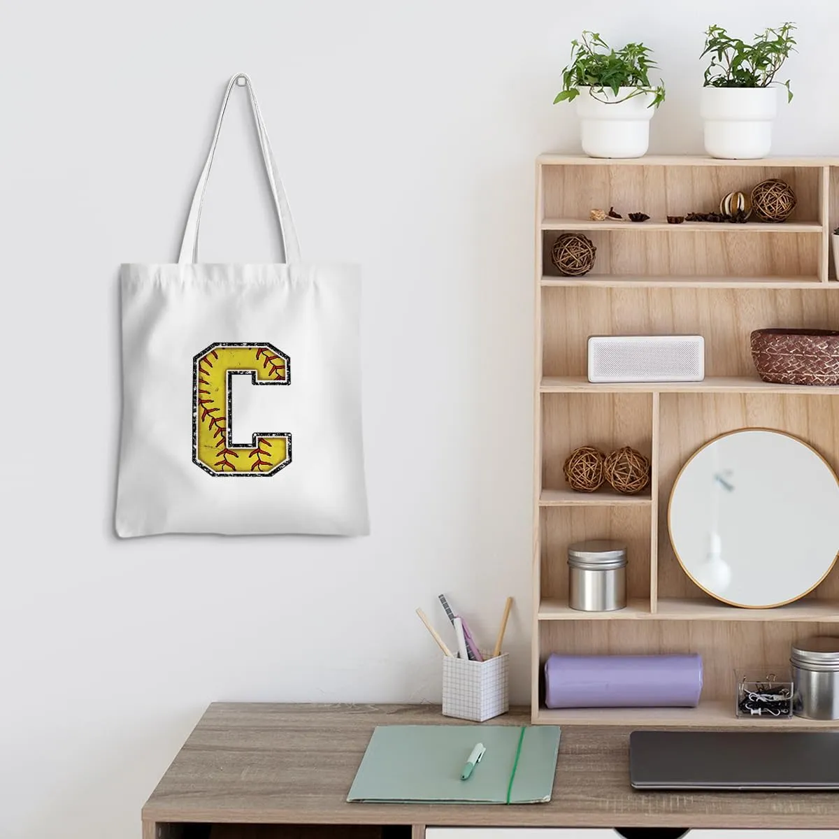 Softball Gifts Initial Tote Bag Reusable Grocery Bags Personalized Beach Bag Wedding Monogrammed Gifts for Women