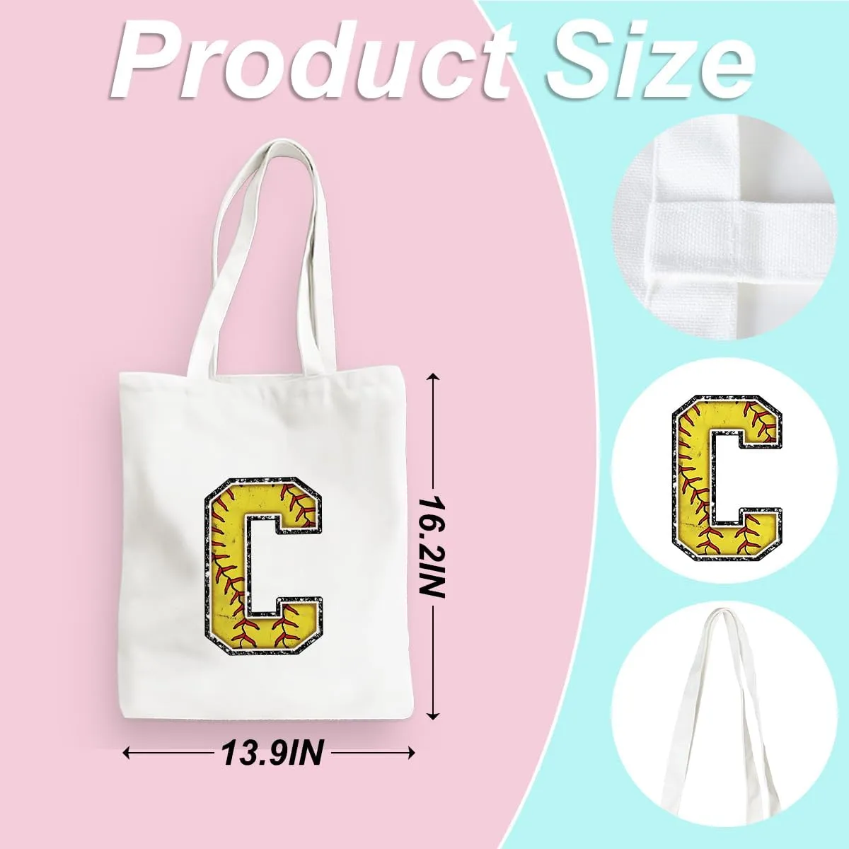 Softball Gifts Initial Tote Bag Reusable Grocery Bags Personalized Beach Bag Wedding Monogrammed Gifts for Women