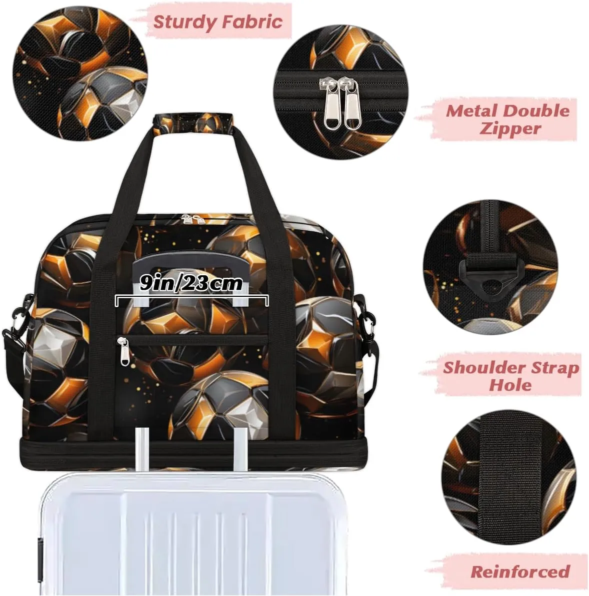 Sport Ball Soccers Foldable Travel Duffel Bag Overnight Weekender Bag with Shoes Compartment Sports Gym Bag for Men Women