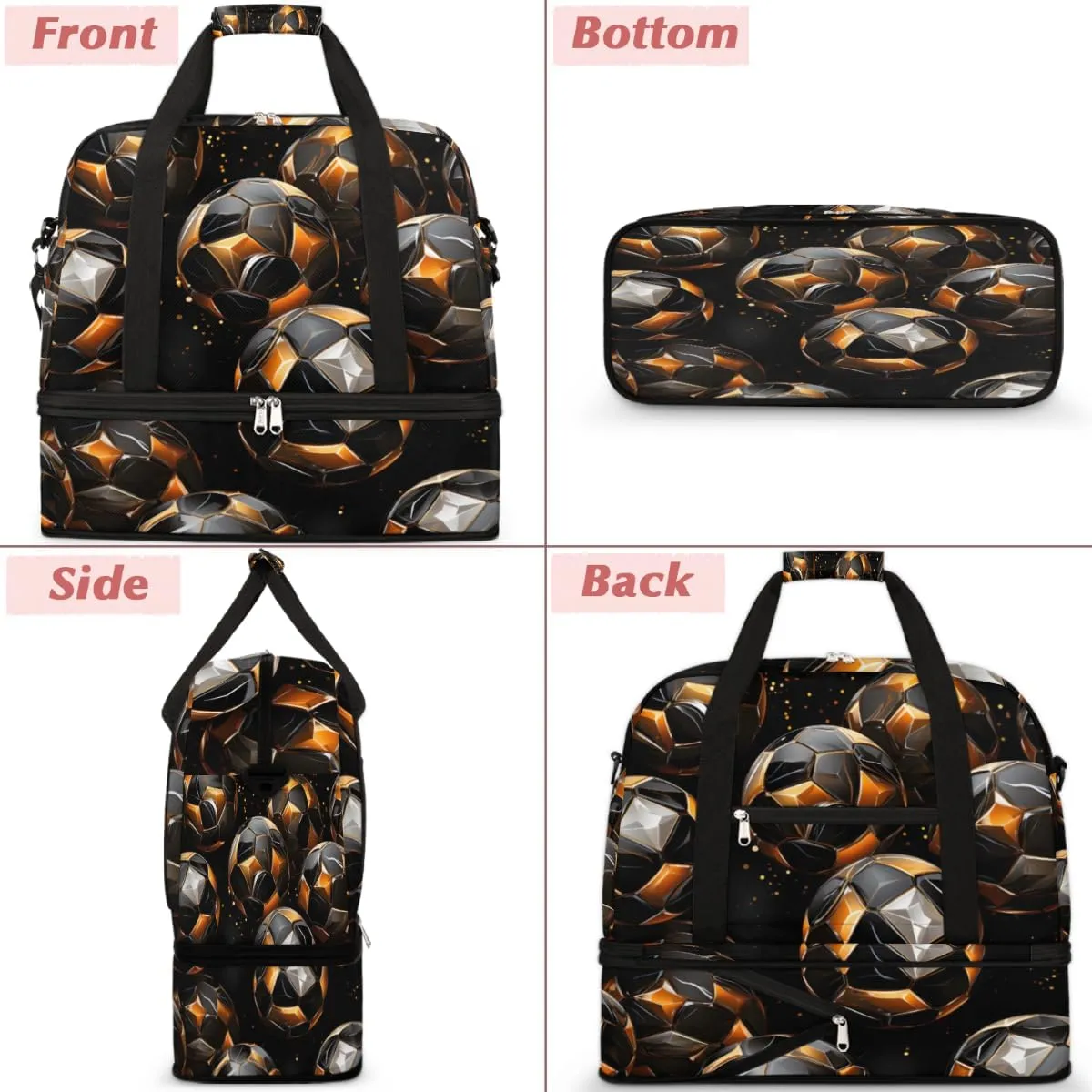 Sport Ball Soccers Foldable Travel Duffel Bag Overnight Weekender Bag with Shoes Compartment Sports Gym Bag for Men Women