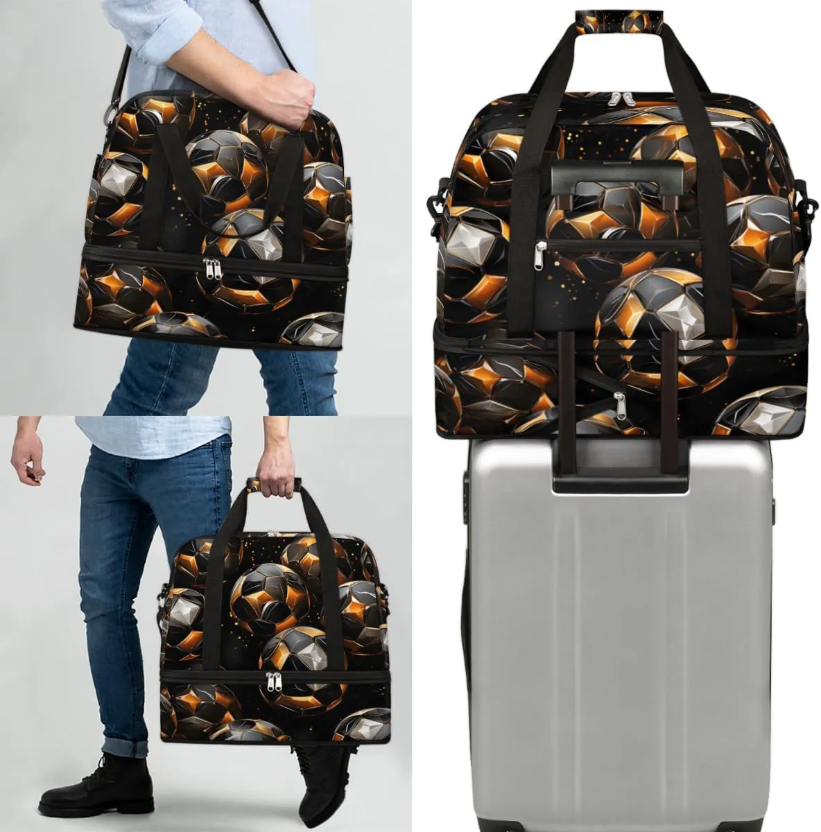 Sport Ball Soccers Foldable Travel Duffel Bag Overnight Weekender Bag with Shoes Compartment Sports Gym Bag for Men Women