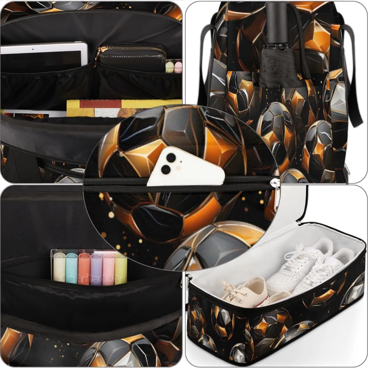Sport Ball Soccers Foldable Travel Duffel Bag Overnight Weekender Bag with Shoes Compartment Sports Gym Bag for Men Women