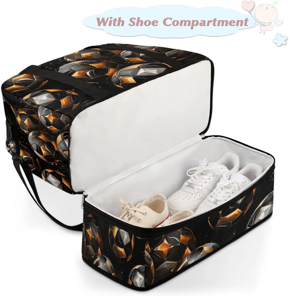 Sport Ball Soccers Foldable Travel Duffel Bag Overnight Weekender Bag with Shoes Compartment Sports Gym Bag for Men Women