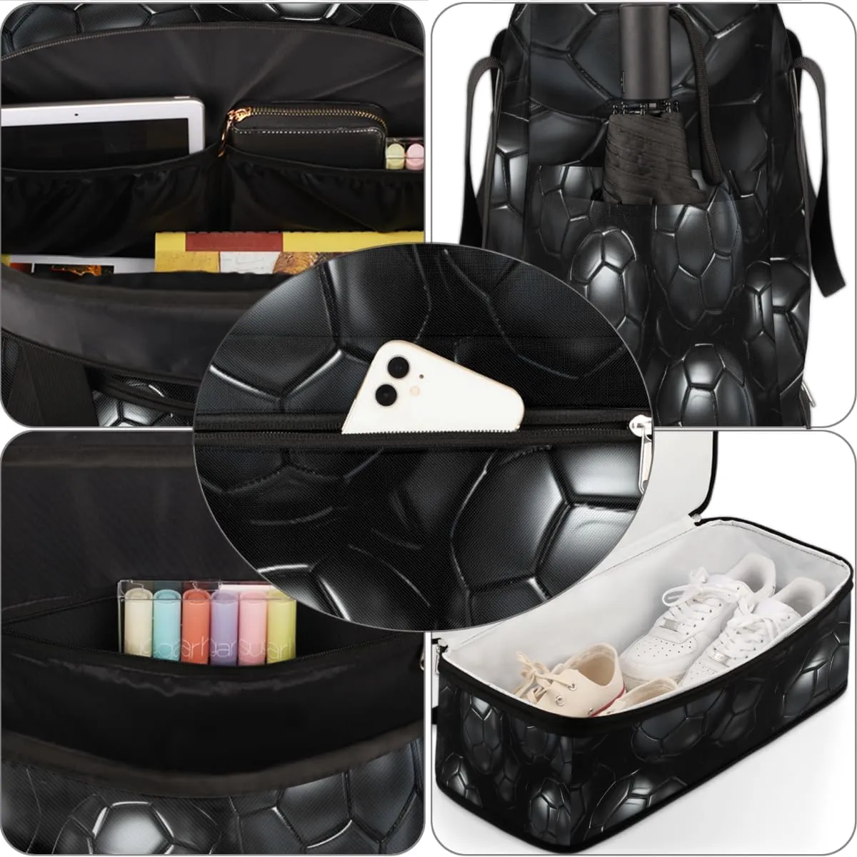 Sport Football Pattern Foldable Travel Duffel Bag Overnight Weekender Bag with Shoes Compartment Sports Gym Bag for Men Women