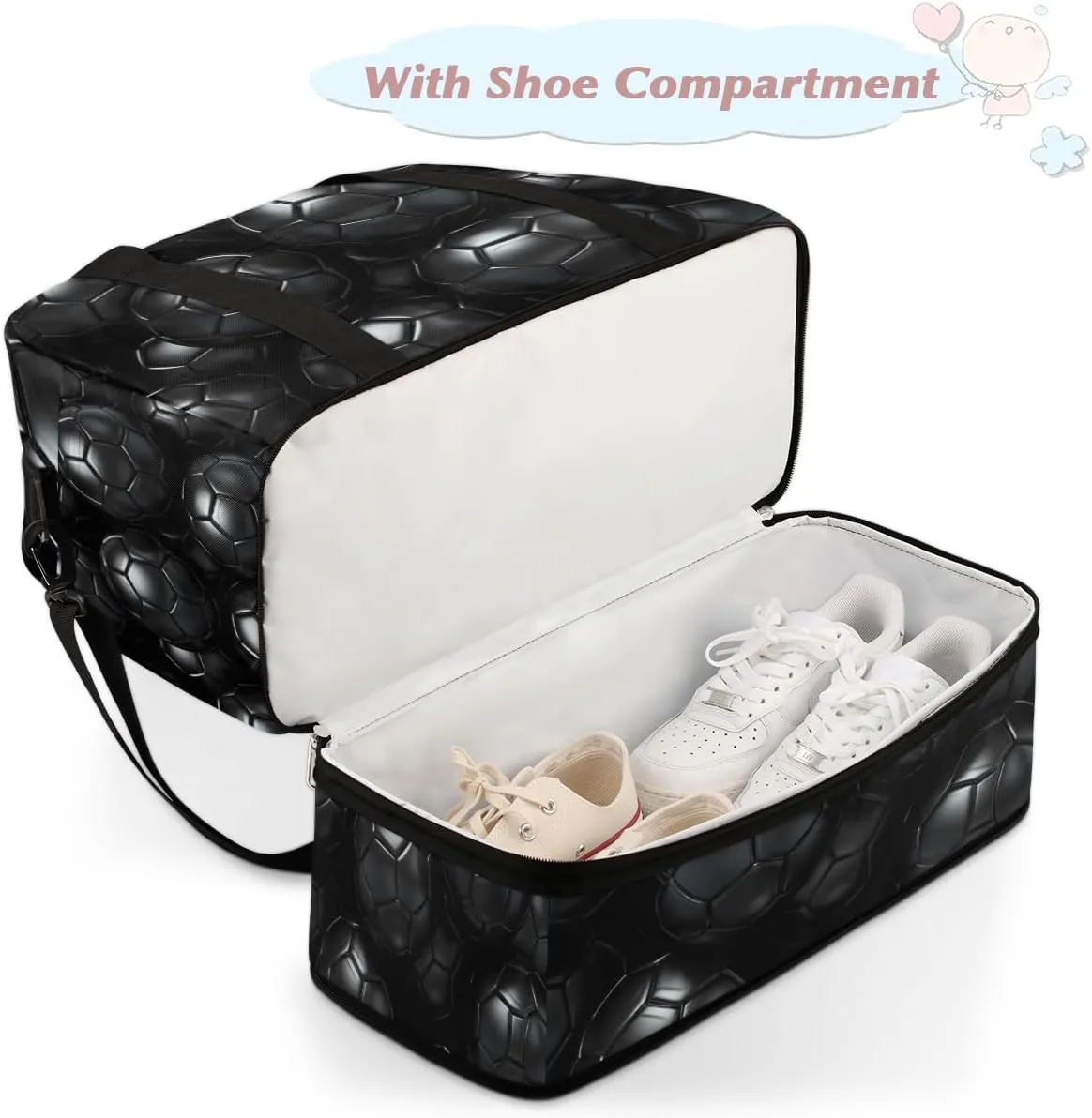 Sport Football Pattern Foldable Travel Duffel Bag Overnight Weekender Bag with Shoes Compartment Sports Gym Bag for Men Women