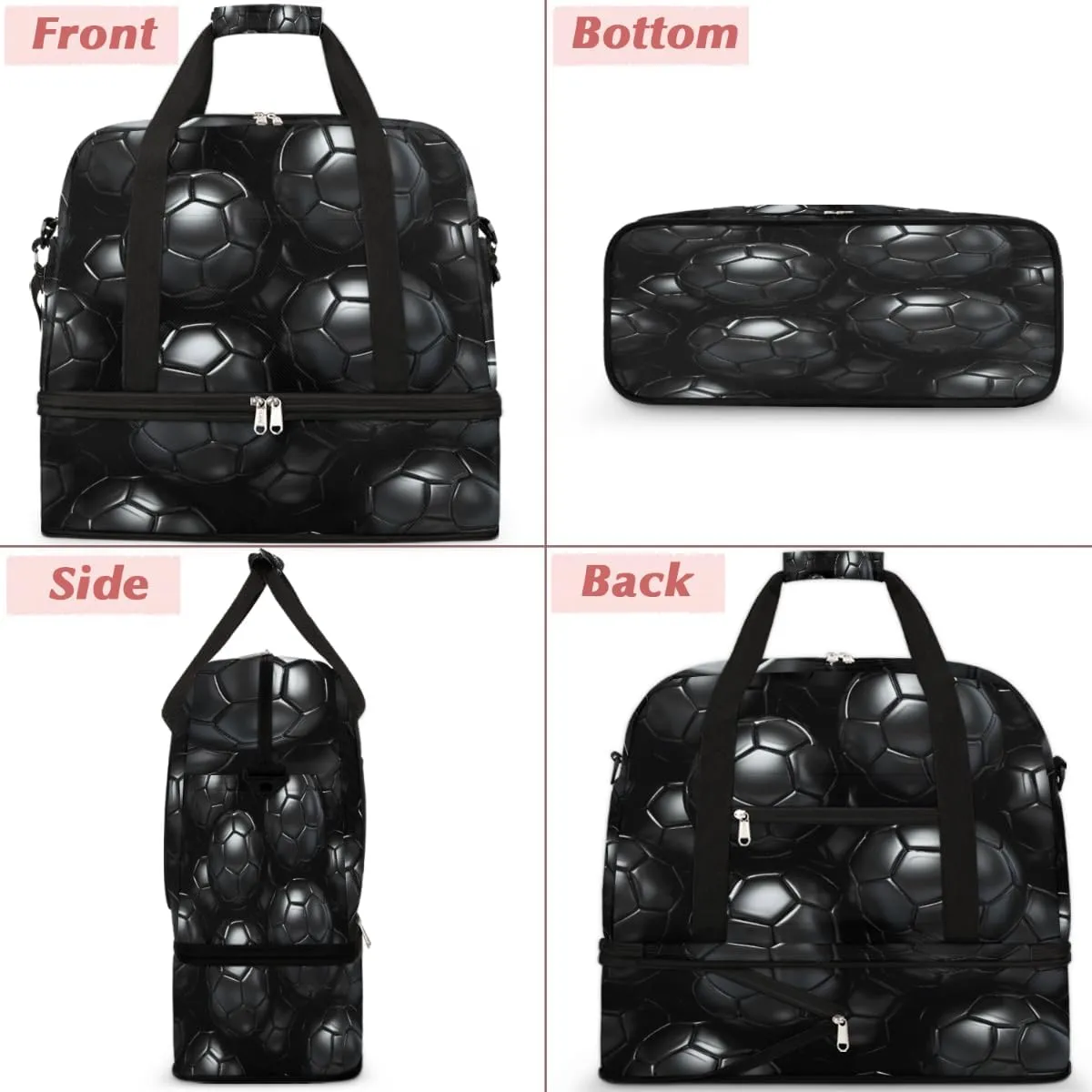 Sport Football Pattern Foldable Travel Duffel Bag Overnight Weekender Bag with Shoes Compartment Sports Gym Bag for Men Women