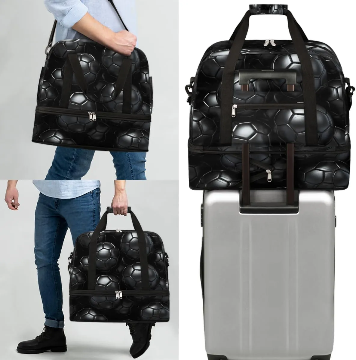 Sport Football Pattern Foldable Travel Duffel Bag Overnight Weekender Bag with Shoes Compartment Sports Gym Bag for Men Women