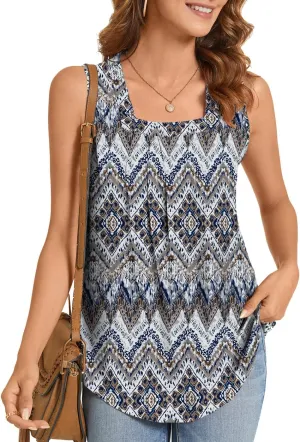SUNNEGOO Womens Summer Tops Sleeveless Tank Tops Cute Loose Casual Flowy Blouses Printed Shirt Trendy Tunic Tops for Women