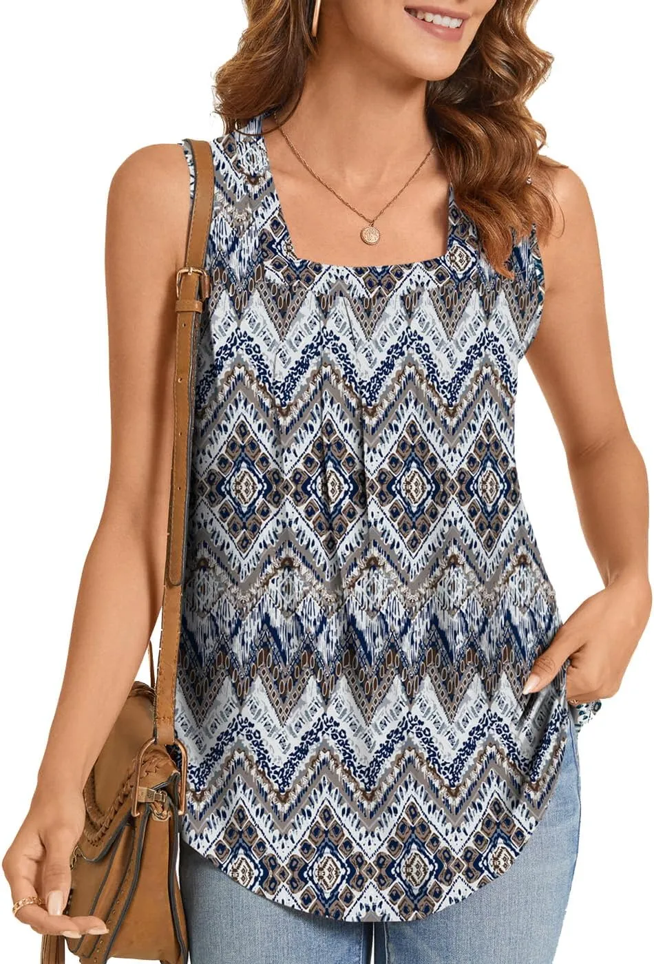 SUNNEGOO Womens Summer Tops Sleeveless Tank Tops Cute Loose Casual Flowy Blouses Printed Shirt Trendy Tunic Tops for Women