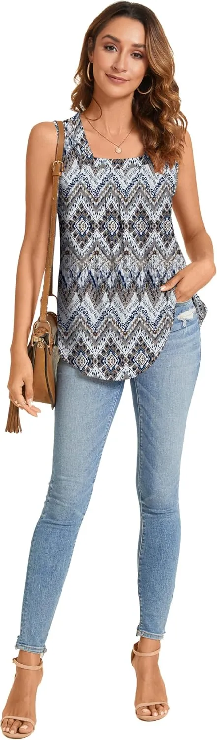 SUNNEGOO Womens Summer Tops Sleeveless Tank Tops Cute Loose Casual Flowy Blouses Printed Shirt Trendy Tunic Tops for Women