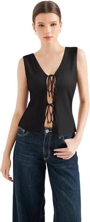 SUUKSESS Women Sexy Tie Front Top Summer Trendy Tops Vest Y2K Tank Tops