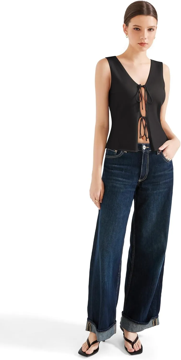 SUUKSESS Women Sexy Tie Front Top Summer Trendy Tops Vest Y2K Tank Tops