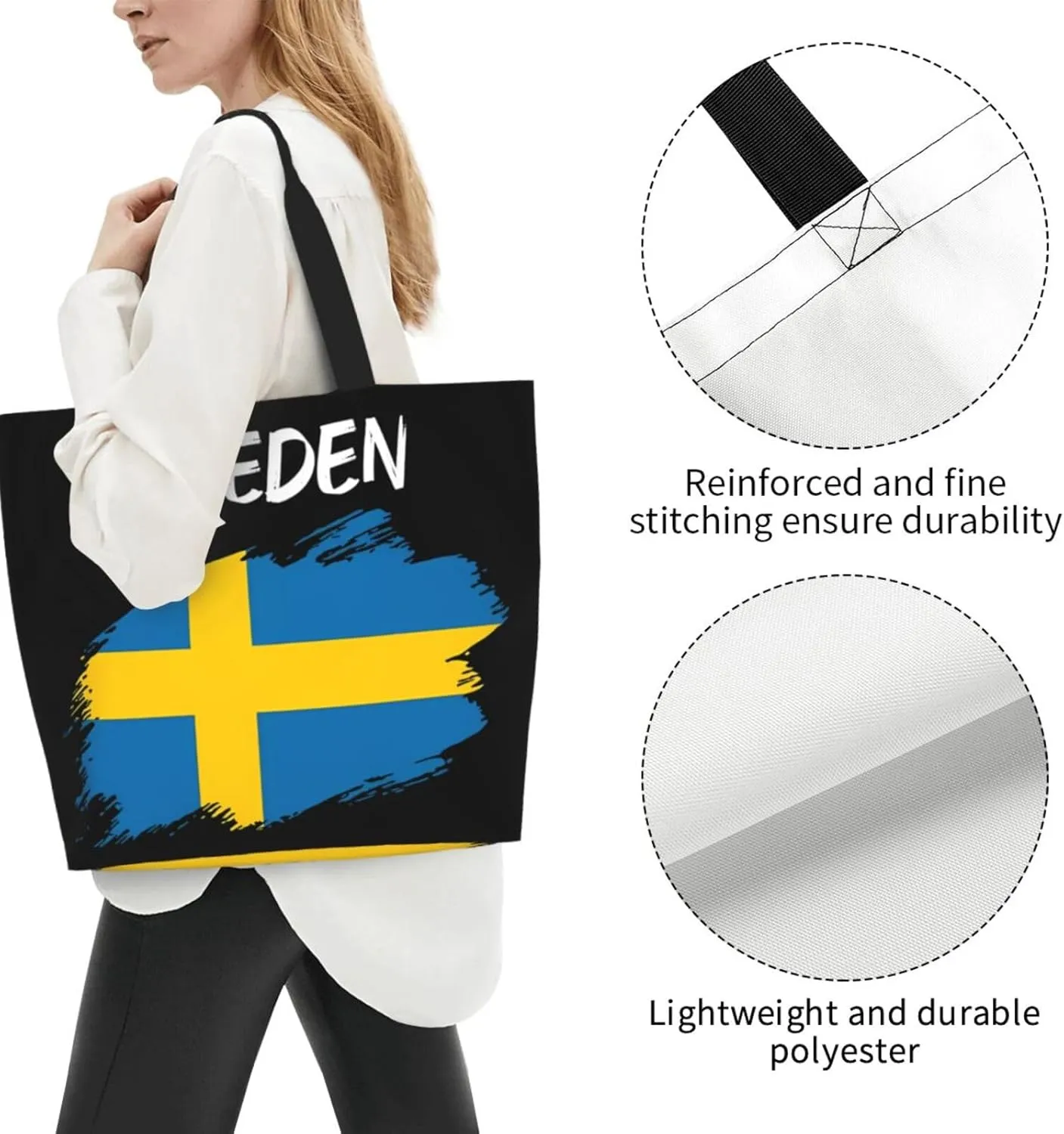 Swedish Sweden Flag Women's Tote Bag Large Capacity Single Shoulder Bags Handbag for Shopping Work