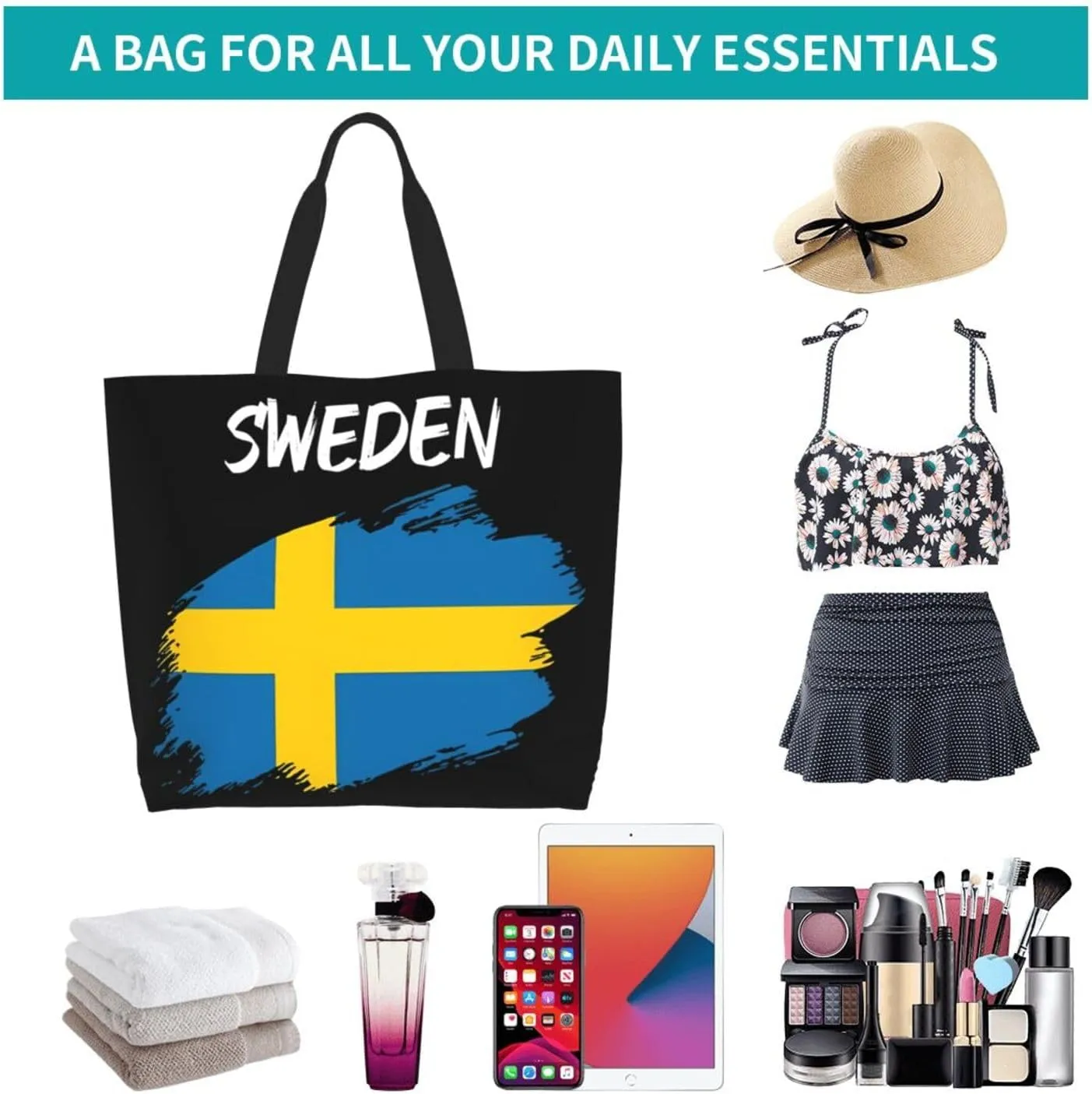 Swedish Sweden Flag Women's Tote Bag Large Capacity Single Shoulder Bags Handbag for Shopping Work