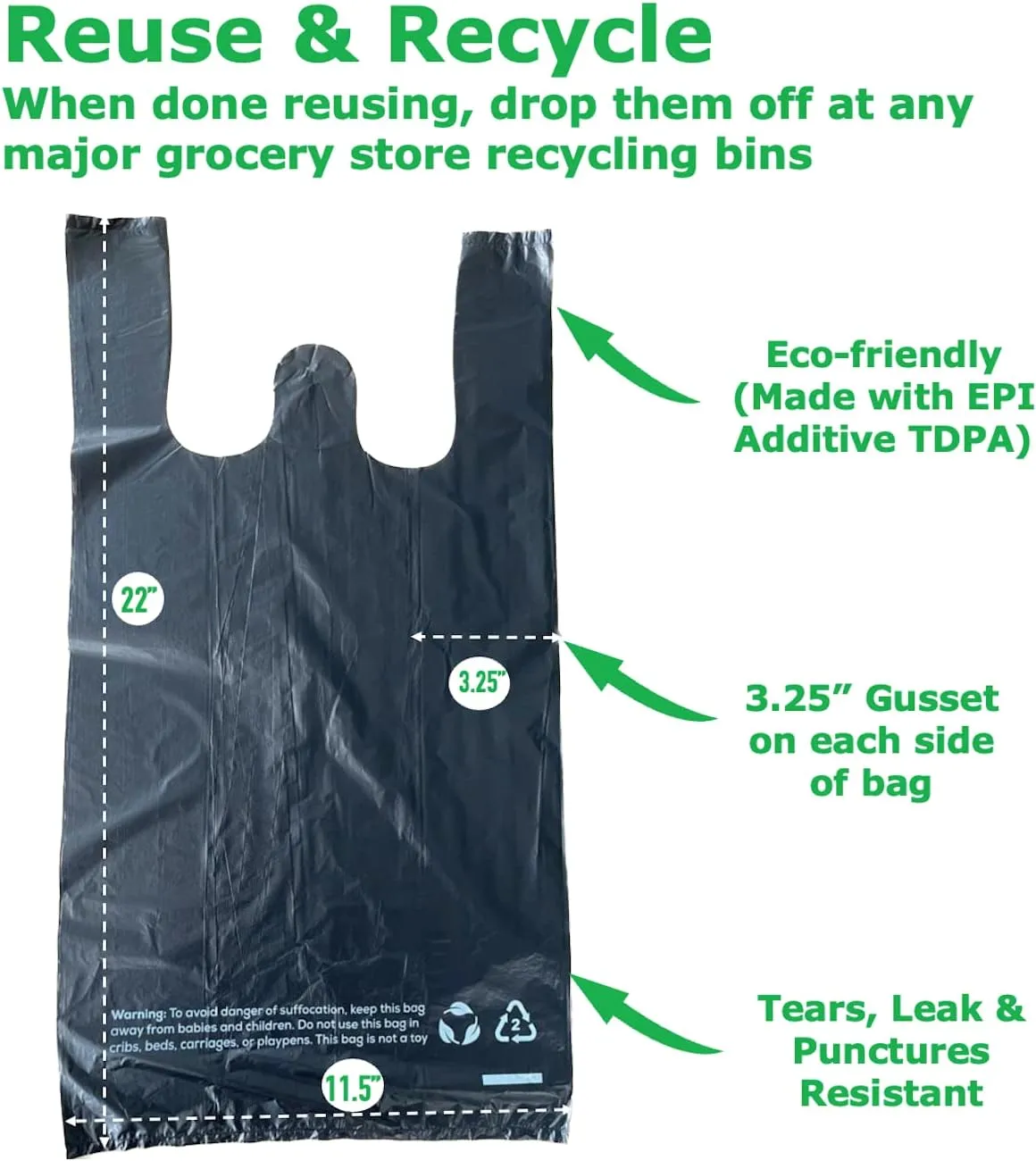 T-shirt Biodegradable Black Plastic Bag (600 ct.) Small Can Liners Thank You Grocery Shooping Size Doggy Poop Bags Compatible with Arm & Hammer Swivel Bin & Rake pooper scooper Multipurpose Bags