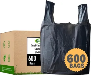 T-shirt Biodegradable Black Plastic Bag (600 ct.) Small Can Liners Thank You Grocery Shooping Size Doggy Poop Bags Compatible with Arm & Hammer Swivel Bin & Rake pooper scooper Multipurpose Bags