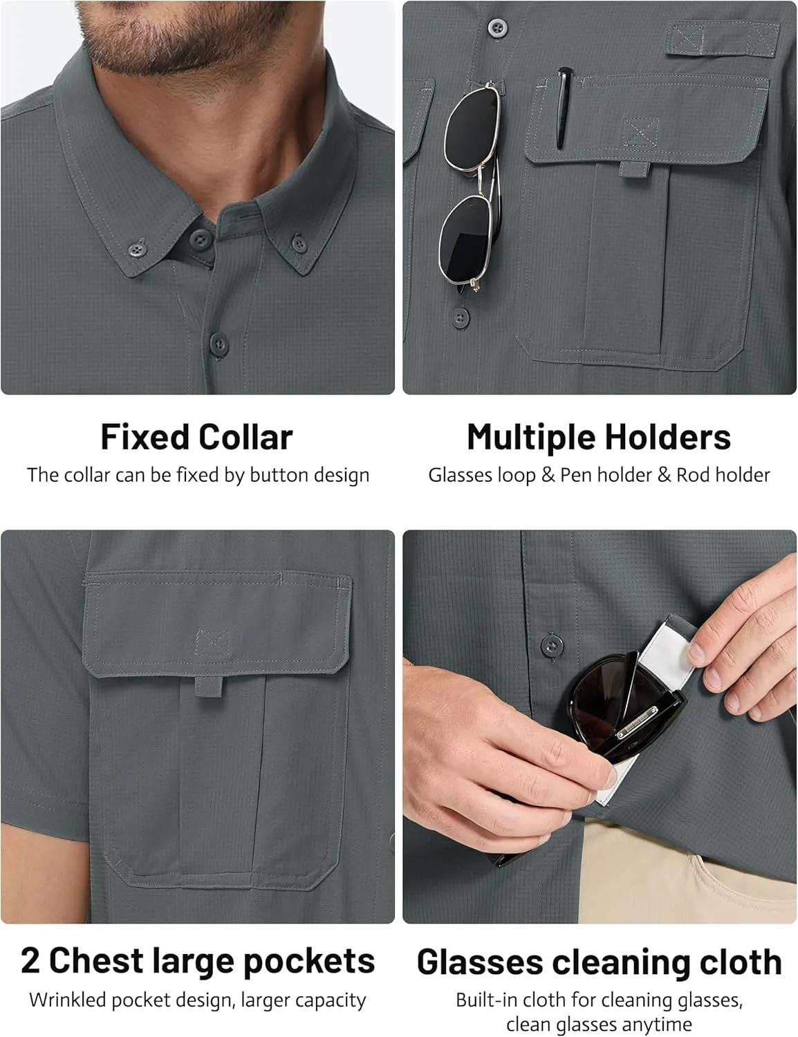 TACVASEN Mens Short Sleeve Sun Protection Shirt UPF 50  Quick Dry Fishing Cooling UV Shirts Outdoor Tactical Hiking Shirts