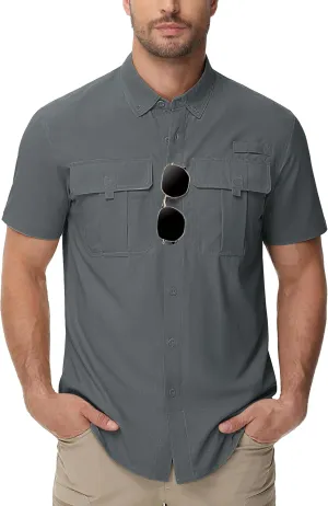 TACVASEN Mens Short Sleeve Sun Protection Shirt UPF 50  Quick Dry Fishing Cooling UV Shirts Outdoor Tactical Hiking Shirts