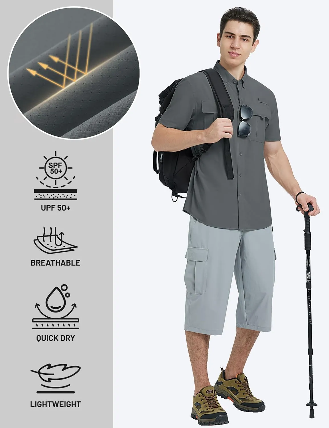TACVASEN Mens Short Sleeve Sun Protection Shirt UPF 50  Quick Dry Fishing Cooling UV Shirts Outdoor Tactical Hiking Shirts