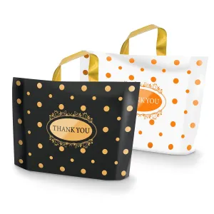 Thank You Bags for Small Business, 100 Pack Plastic Shopping Boutique Bags Retail Merchandise Bags Bulk with Handles 12"x15", Reusable Product Bags 3.1Mil for Customers, Party Favor (Black & White)