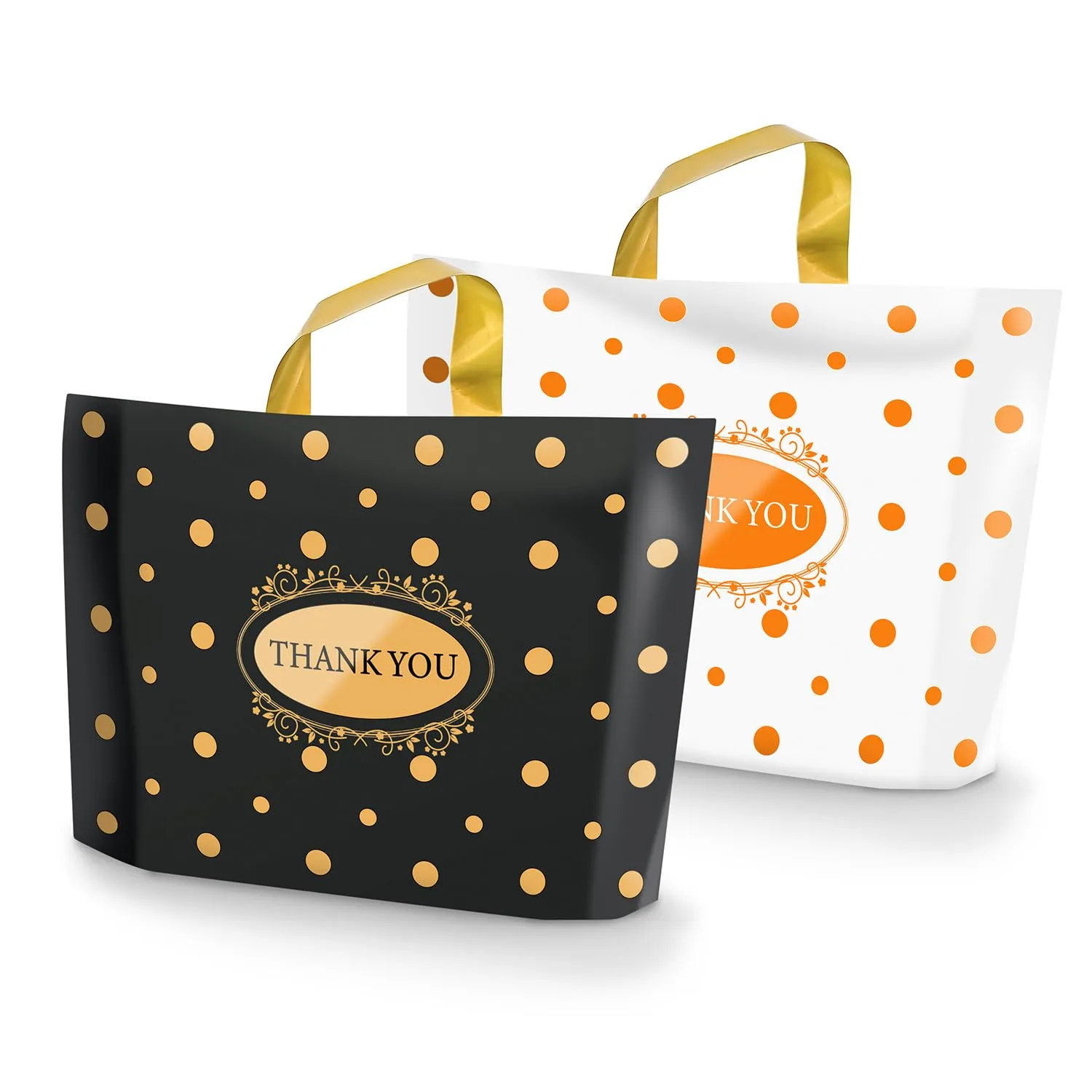 Thank You Bags for Small Business, 100 Pack Plastic Shopping Boutique Bags Retail Merchandise Bags Bulk with Handles 12"x15", Reusable Product Bags 3.1Mil for Customers, Party Favor (Black & White)