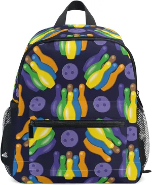 Toddler Backpack for Boys Girls Bowling Ball Bowling Pins Shoes Lightweight Preschool Kindergarten School Bag Nursery Children Book Bag S