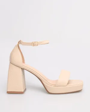 Tomaz NN180 Ladies Open Toe Wide-Block Heels (Beige)