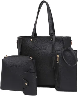 Tote Bag For Women 4 Packet Solid Color Leather Handbags Shoulder Bags Crossbody Hobo Work Bags Travel