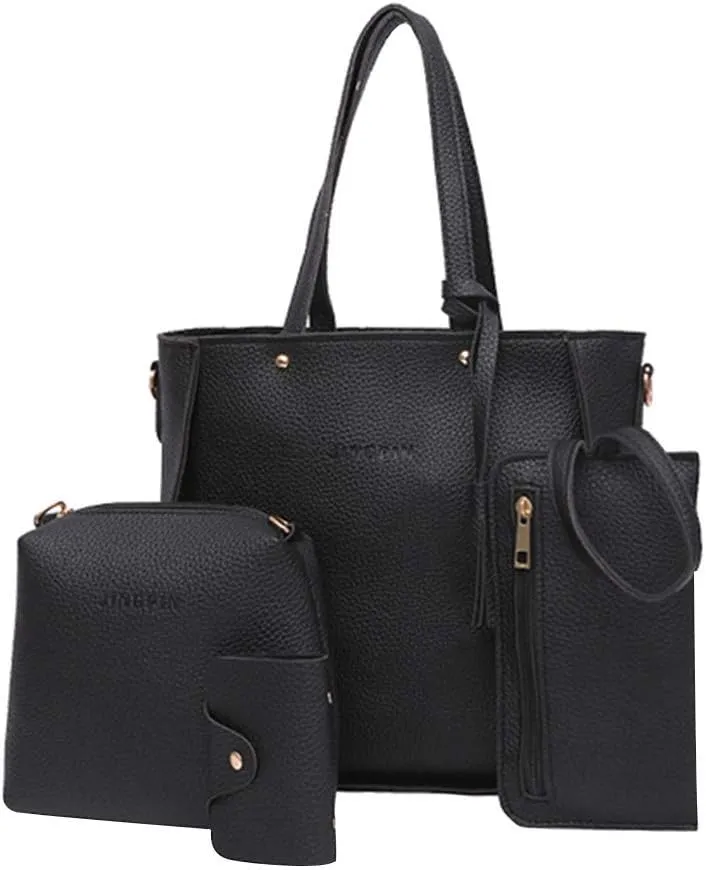 Tote Bag For Women 4 Packet Solid Color Leather Handbags Shoulder Bags Crossbody Hobo Work Bags Travel