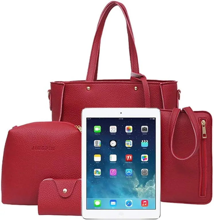 Tote Bag For Women 4 Packet Solid Color Leather Handbags Shoulder Bags Crossbody Hobo Work Bags Travel