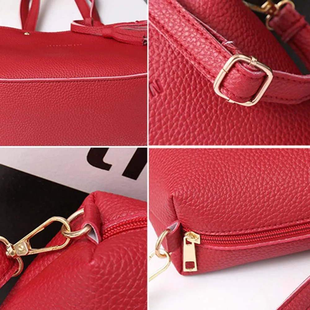 Tote Bag For Women 4 Packet Solid Color Leather Handbags Shoulder Bags Crossbody Hobo Work Bags Travel