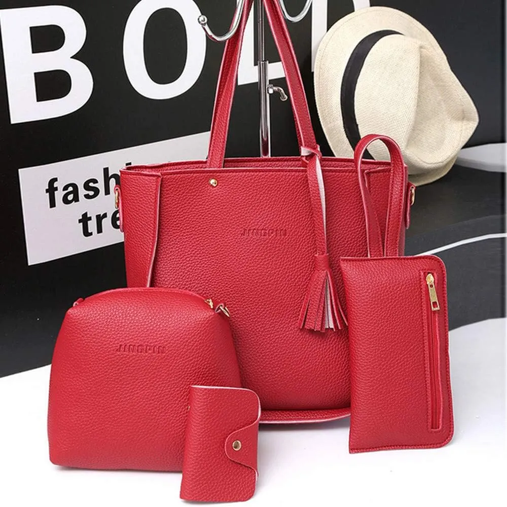 Tote Bag For Women 4 Packet Solid Color Leather Handbags Shoulder Bags Crossbody Hobo Work Bags Travel