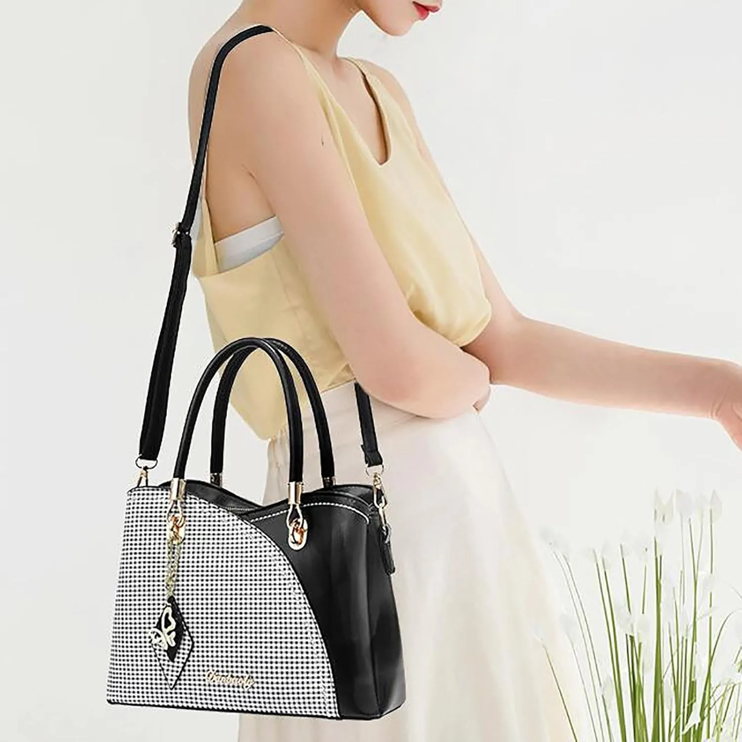 Tote Bag For Women Color Block Women Hobo Handbags Large Capacity Plaid Middle Shoulder Messenger Bag For Daily Work C