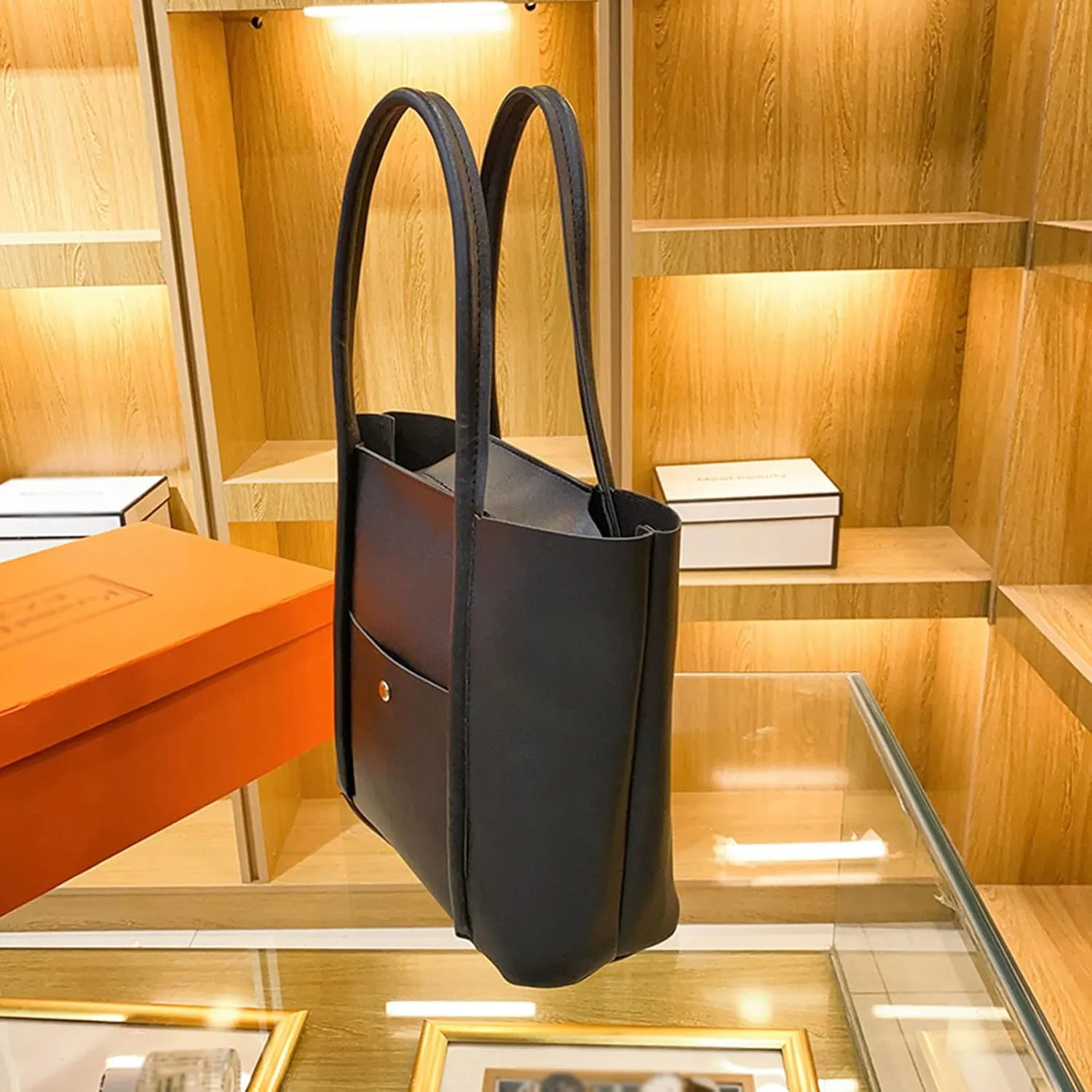 Tote Bag For Women Elegant Leather Solid Color Shoulder Bag Zipper Plus Large Bag Hand Bag For Travel Essential H