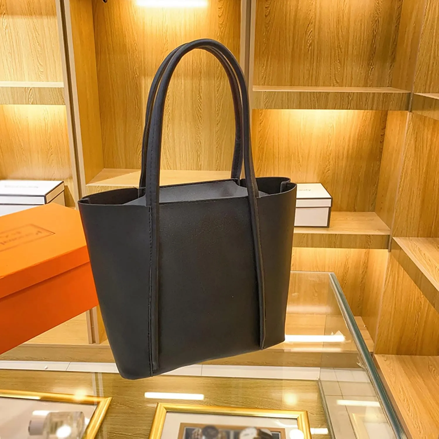 Tote Bag For Women Elegant Leather Solid Color Shoulder Bag Zipper Plus Large Bag Hand Bag For Travel Essential H
