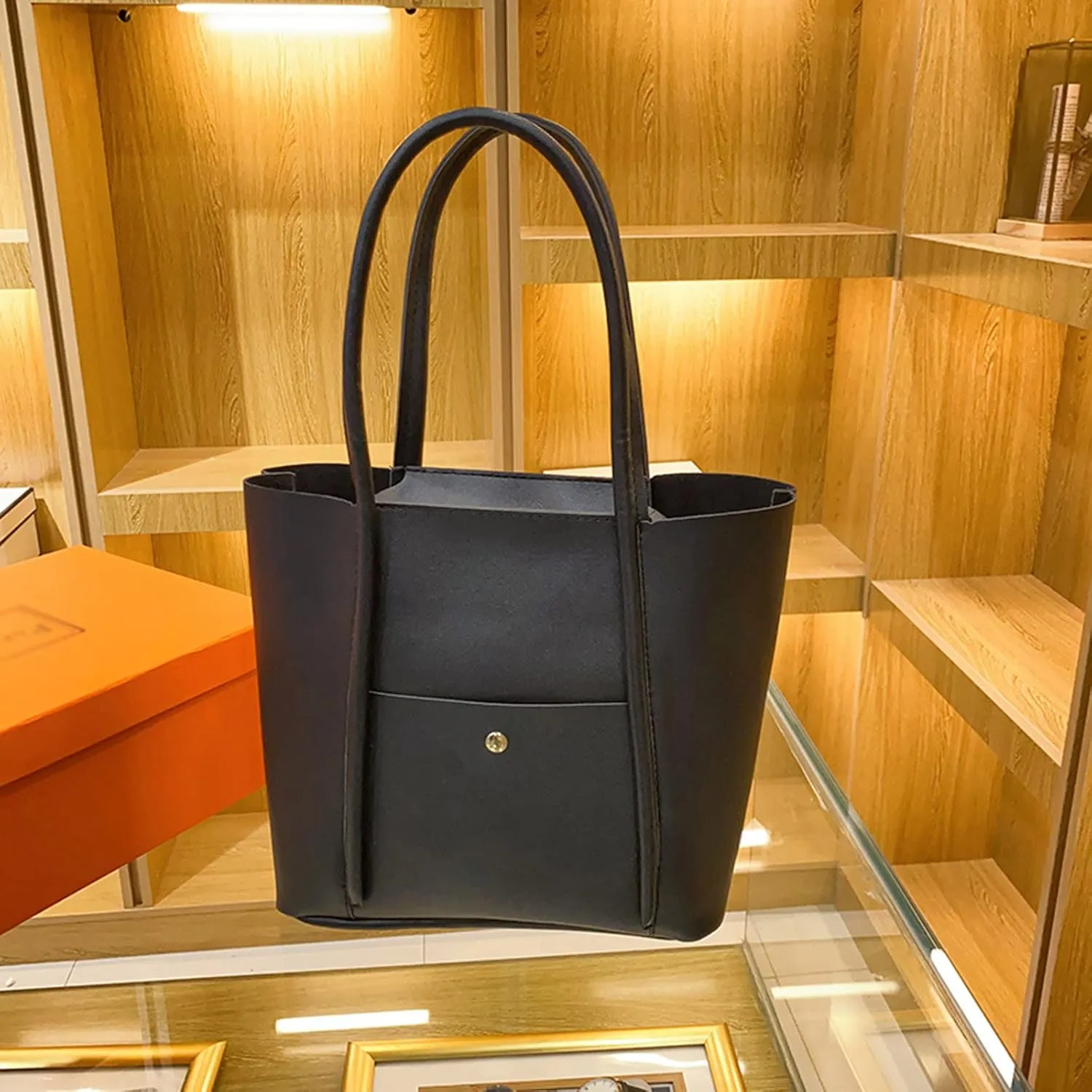 Tote Bag For Women Elegant Leather Solid Color Shoulder Bag Zipper Plus Large Bag Hand Bag For Travel Essential H