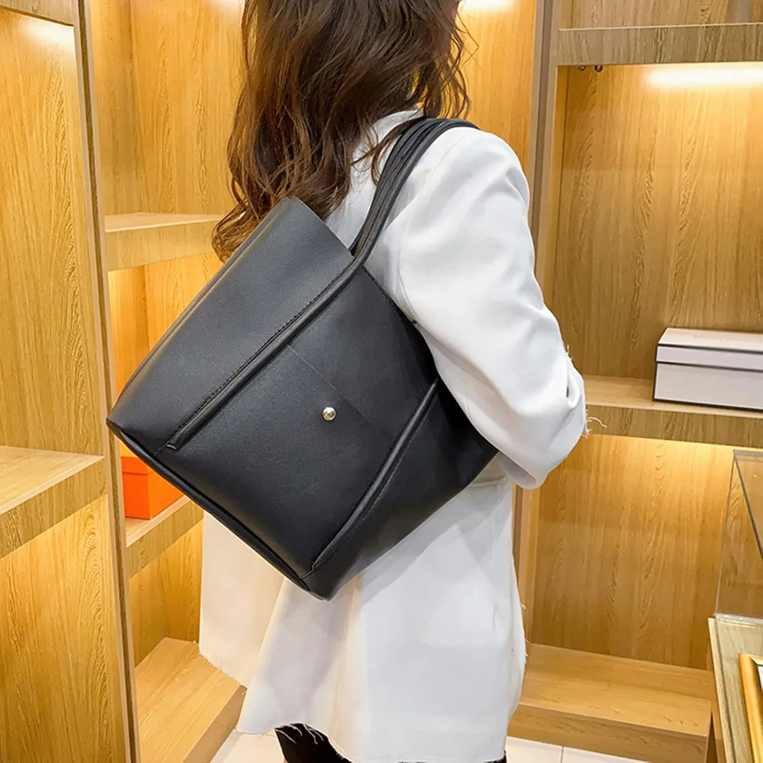 Tote Bag For Women Elegant Leather Solid Color Shoulder Bag Zipper Plus Large Bag Hand Bag For Travel Essential H
