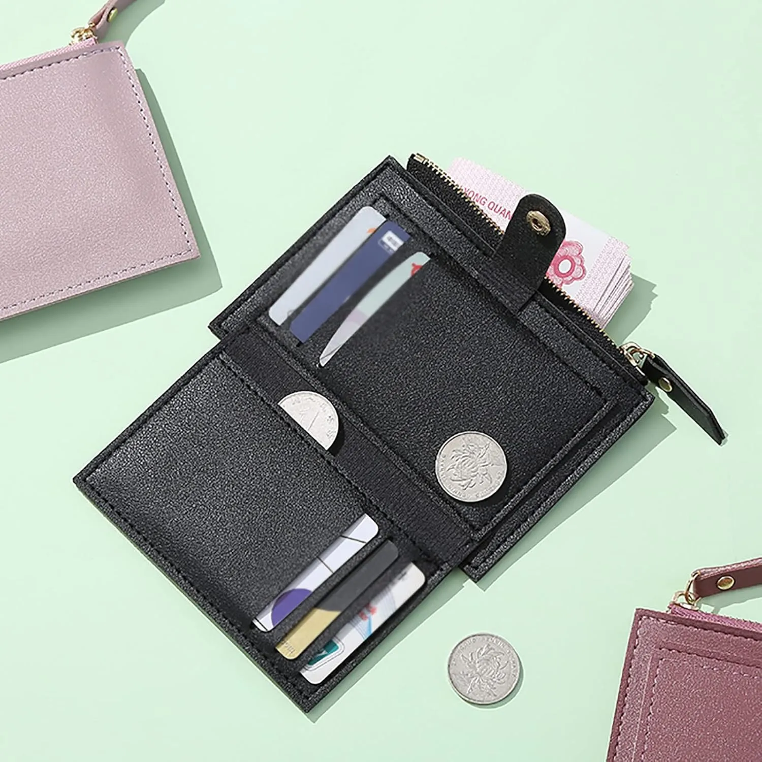 Tote Bag For Women Ladies Zip Purse Card Slot Wallet Leather Mini Small Card Purses Wallets For Shopping Travel Essential E