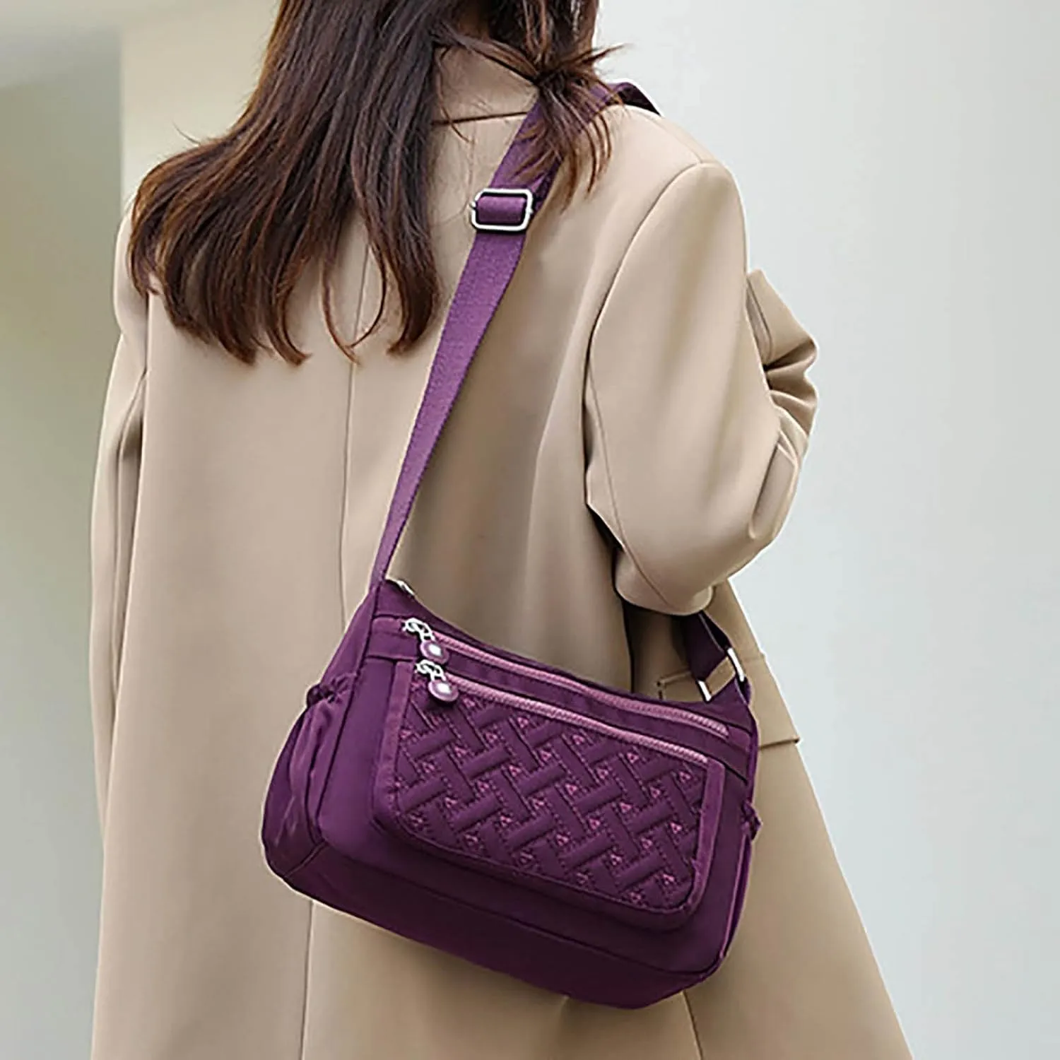 Tote Bag For Women Pocket Casual Zipper Crossbody Handbags Shoulder Messenger Bag For Travel Hiking Daily Essential F