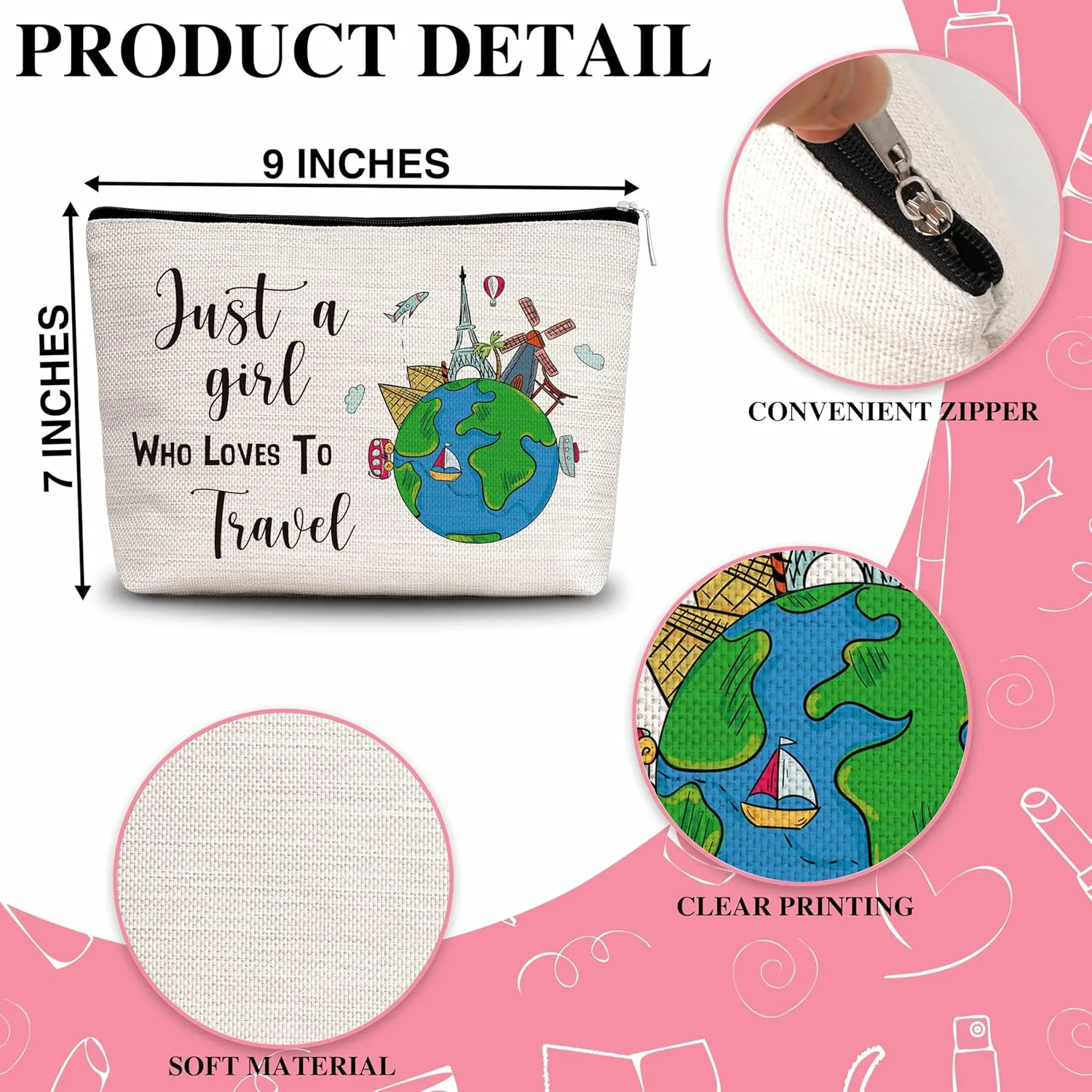 Travel Gifts Makeup Bag For Woman, Just A Woman Who Loves Travels Cosmetic Bag, Travel Lover Gift Bag, Travel Makeup Zipper Bag, Birthday Gifts For Family Friends Sister BFF, A31